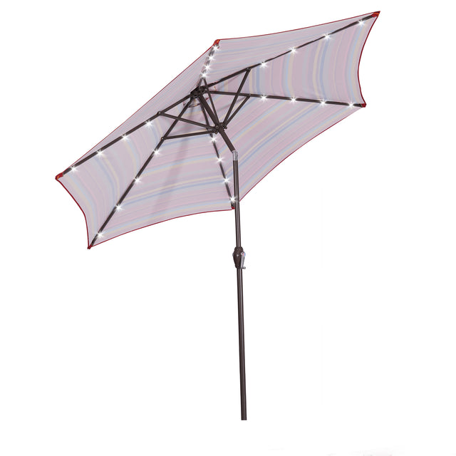 Outdoor Patio 8.7-Feet Market Table Umbrella with Push Button Tilt and Crank, Red Stripes With 24 LED Lights[Umbrella Base is not Included]