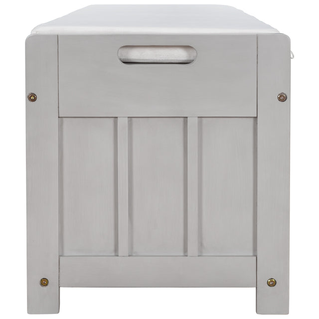 TREXM  Storage Bench with 3 Shutter-shaped Doors,  Shoe Bench with Removable Cushion and Hidden Storage Space (Gray Wash)