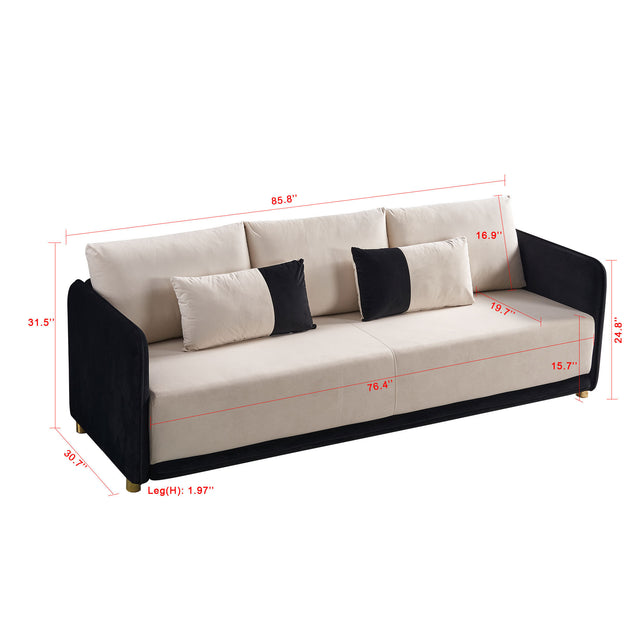 Velvet Sofa BEIGE & BLACK Color