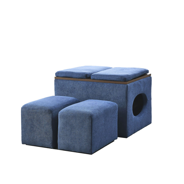 [Video] Welike 25"W Modern design hollow storage ottoman, upholstery, coffee table, two small footstools, easy storage and wide use