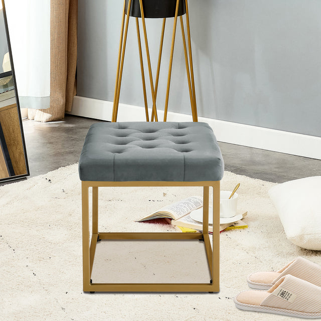 Velvet Shoe Changing Dark Grey  Footstool, Square Vanity Chair, Sofa Stool,Makup Stool .Vanity Seat ,Rest Stool. Piano Bench.Suitable for Clothes Shop,Living Room, Porch, Fitting Room Bedroom