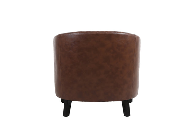 COOLMORE accent Barrel chair living room chair with nailheads and solid wood legs  Brown pu leather