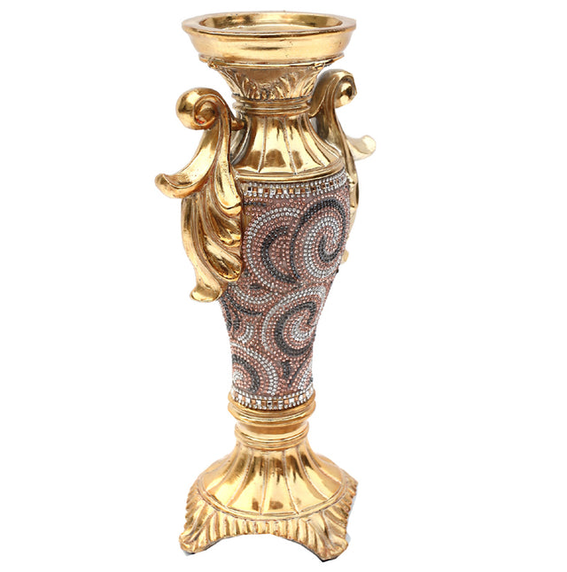 Ambrose Gold Plated Crystal Embellished Ceramic Candlestick Holder (6 In. x 4 In. x 11.5 In.)