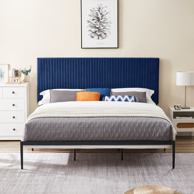 B110 King bed Beautiful line stripe cushion headboard  Strong iron frame with high temperature paint
