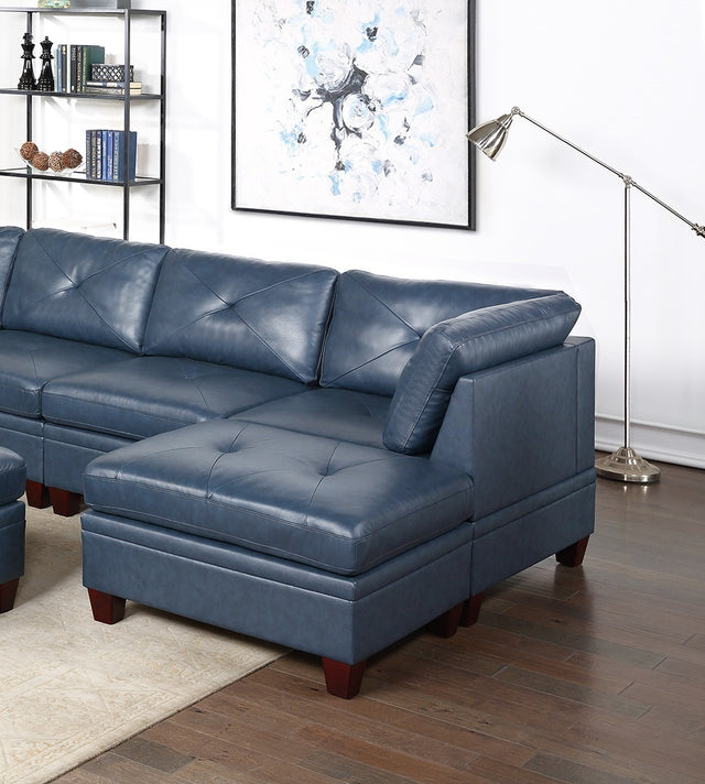 Genuine Leather Ink Blue Tufted 6pc Sectional Set 2x Corner Wedge 2x Armless Chair 2x Ottomans Living Room Furniture Sofa Couch