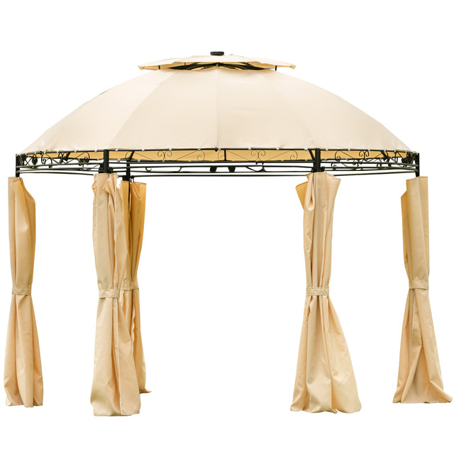 [VIDEO provided] U-style Outdoor Gazebo Steel Fabric Round Soft Top Gazebo，Outdoor Patio Dome Gazebo with Removable Curtains