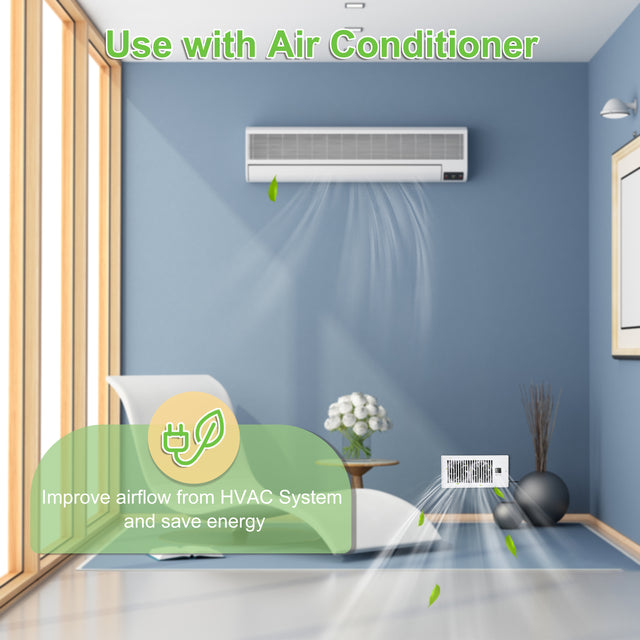 10 Inch Register Booster Fan with Thermostat, High Velocity Ventilation Fans with 10 Gear Wind Speed Switch and High Precision Thermal Probe, White