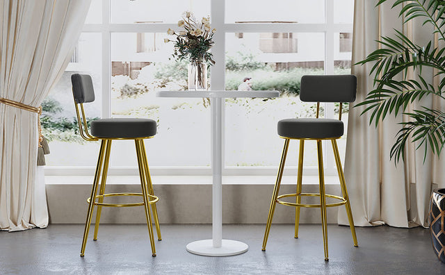 TOPMAX Modern 30inch Bar Stools, Bar Dining Chairs with Velvet Upholstered Back and Seat Cushions for Dining Room, Home Bar, Set of 2, Gray