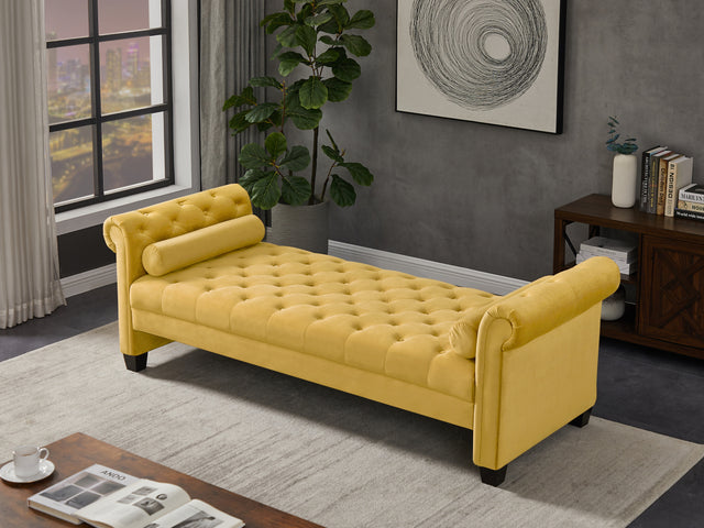 2038 Yellow Pleuche Rectangular Large Sofa Stool