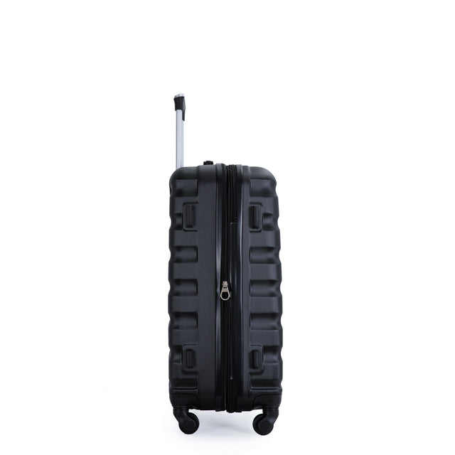 Expandable 3 Piece Luggage Sets ABS Lightweight Suitcase with Two Hooks, Spinner Wheels, TSA Lock, (20/24/28) Black