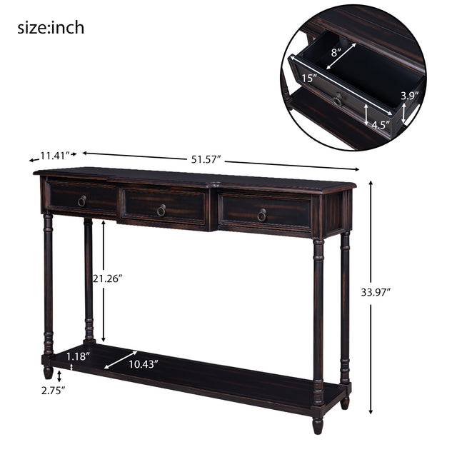 TREXM Console Table Sofa Table with Drawers for Entryway with Projecting Drawers and Long Shelf (Espresso)