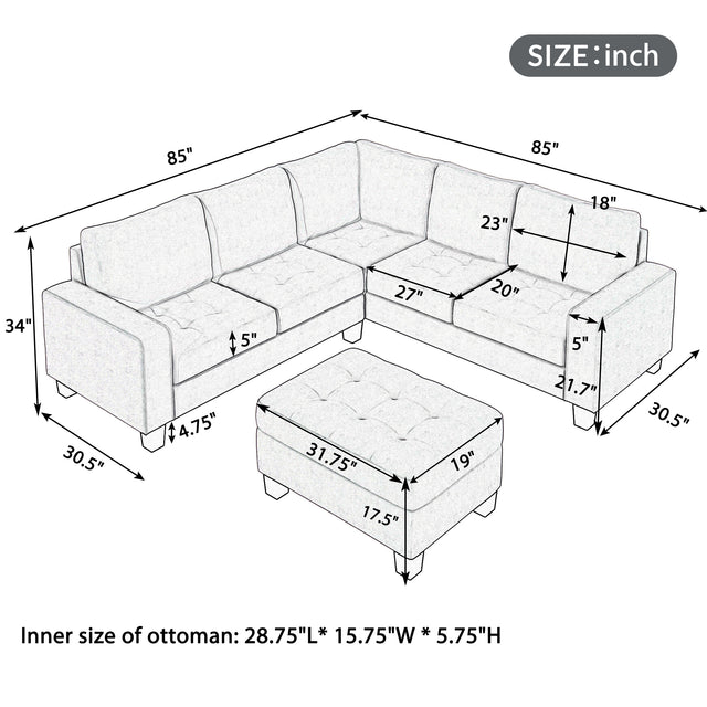 Orisfur. Sectional Corner Sofa L-shape Couch Space Saving with Storage Ottoman & Cup Holders Design for Large Space Dorm Apartment