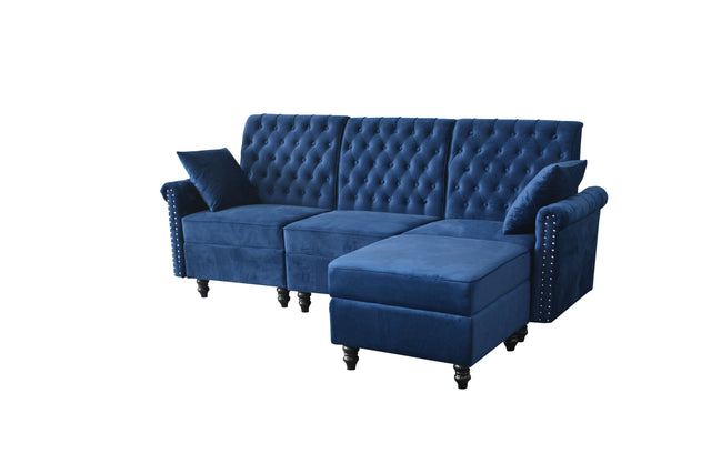 Redde Boo Blue Velvet Soft K/D Sofa And Stool With Storage, High Quality Classic Free Living  Room Sectional Fabirc Sofa