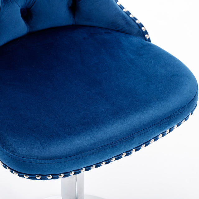 A&A Furniture,Swivel Velvet Barstools Adjusatble Seat Height from 25-33 Inch, Modern Upholstered Chrome base Bar Stools with Backs Comfortable Tufted for Home Pub and Kitchen Island（Blue,Set of 2）