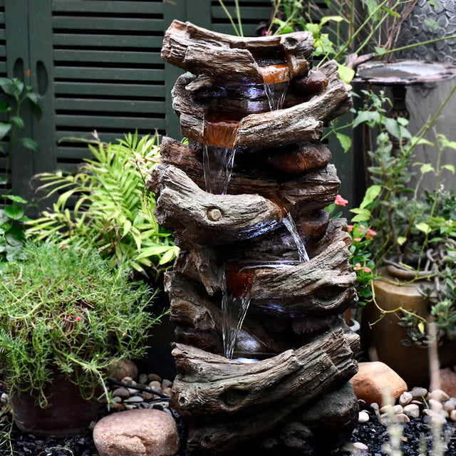 Indoor Outdoor  5-Tier Floor Rack Water Fall Fountain with White LED Light for Patio Yard Garden Lawn