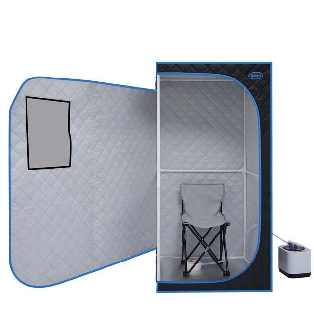 Portable Black Full Size Steam Sauna tent–Personal Home Spa, with Steam Generator, Remote Control, Foldable Chair, PVC pipes. Easy to Install,fast heating, with FCC & UL Certification.