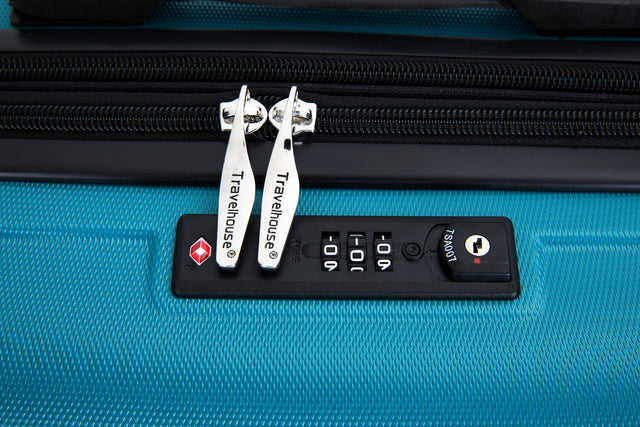 Expandable 3 Piece Luggage Sets ABS Lightweight Suitcase with Two Hooks, Spinner Wheels, TSA Lock, (20/24/28) Cyan