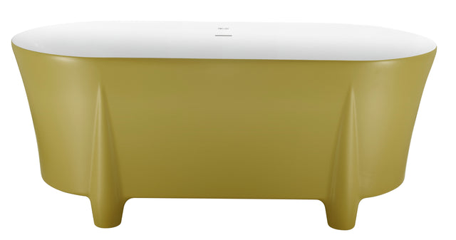 59" 100% Acrylic Freestanding Bathtub，Contemporary Soaking Tub，White inside and gold outside，Four corner bathtub