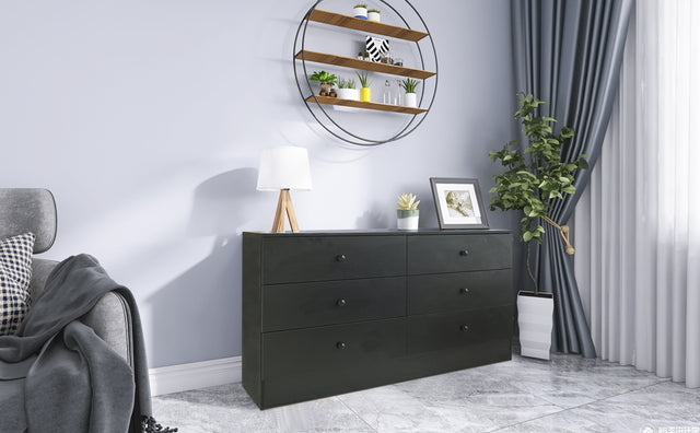 Chest of Drawers Wood Storage Cabinet with 6 Drawers-Black