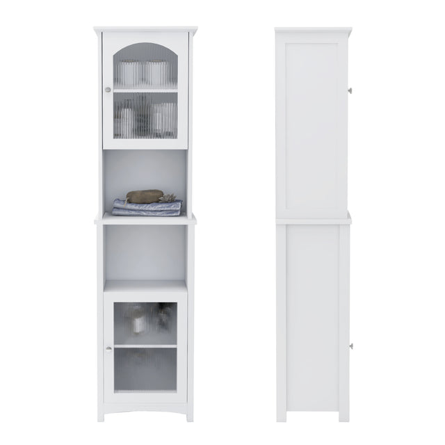 Narrow Tall Slim Floor Cabinet with 2 Glass Doors and Adjustable Shelves