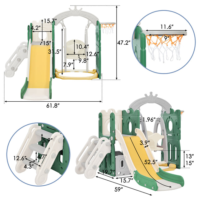 Toddler Slide and Swing Set 5 in 1, Kids Playground Climber Slide Playset with Basketball Hoop Freestanding Combination for Babies Indoor & Outdoor