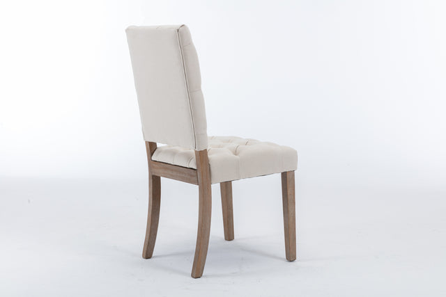 Mid-Century Wooden Frame Linen Fabric Tufted Upholstered Dining Chair,Set of 2,Cream
