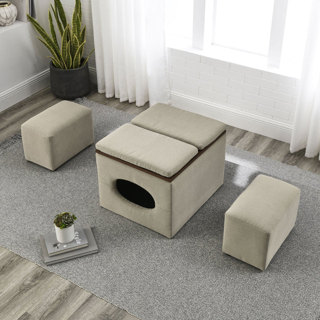[Video] Welike Waterproof, oil-proof, scratch-proof 25"W Modern design hollow storage ottoman, upholstery, coffee table, two small footstools, easy storage and wide use