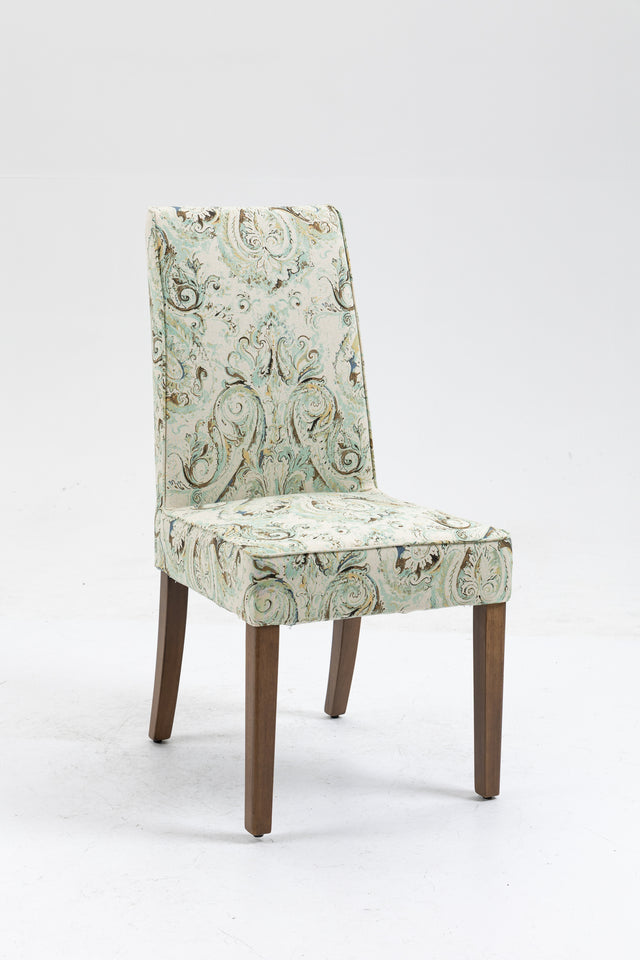 Cover Removable Interchangeable and Washable Multi-color Blue Floral Fabric Upholstered Parsons Chair with Solid Wood Legs 2 PCS