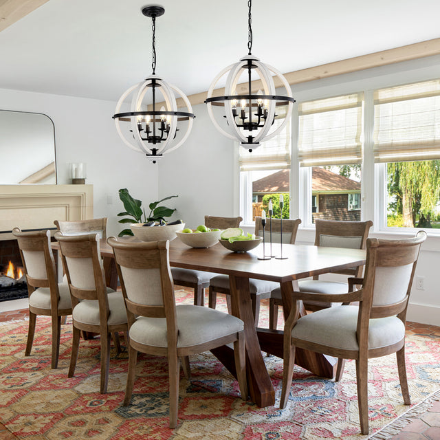 6 - Light Wood Dimmable Globe Chandelier
