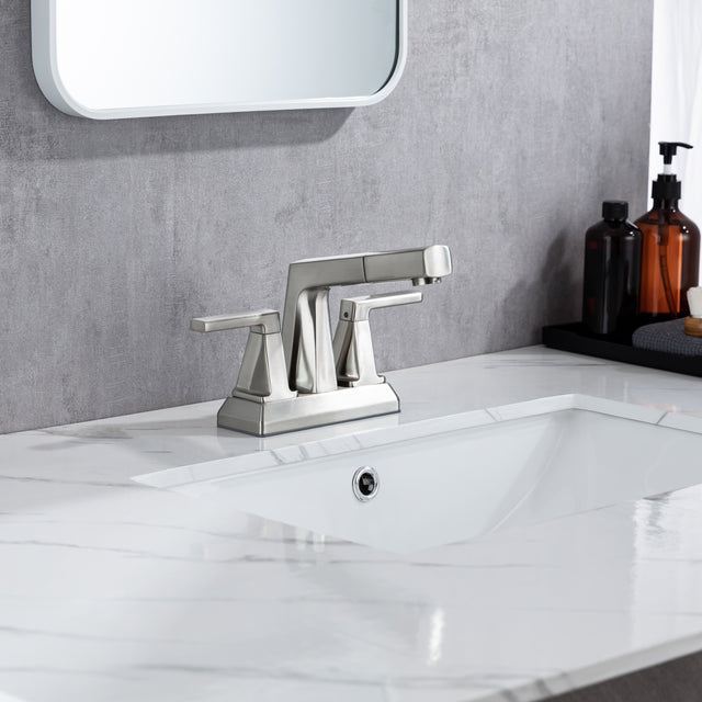2 Handle Centerset Bathroom Sink Faucet  3 Hole with Pull Out Sprayer, 4 Inch Lavatory Faucet, Modern Vanity Faucet, Mixer Tap for Hot and Cold Water