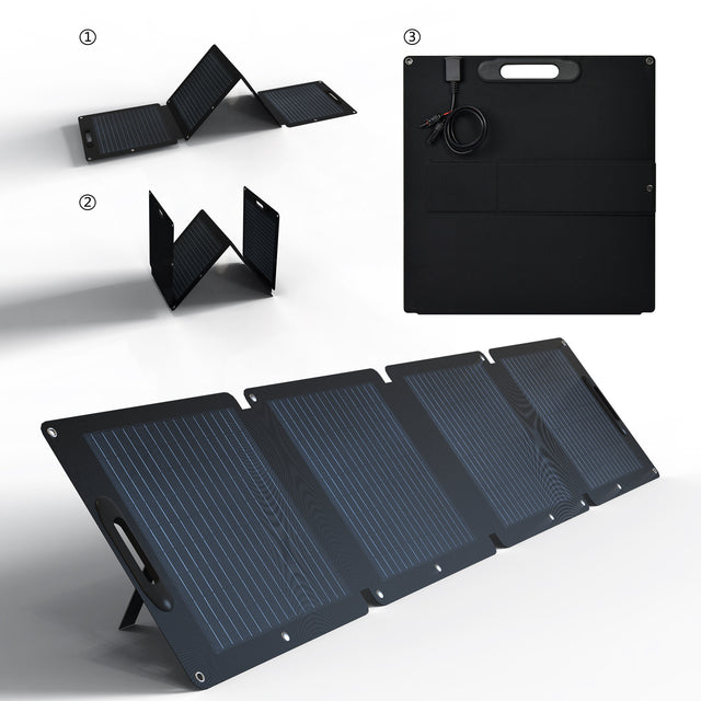 Portable monocrystalline silicon solar panel, black appearance, high light transmittance, 200W, can be connected in series or in parallel, multiple charging modes(For SKA100/SKA1500/SKA2500)