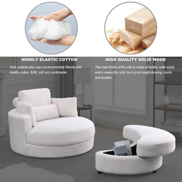 [Video] Welike Swivel Accent Barrel Modern Sofa Lounge Club Big Round Chair with Storage Ottoman Linen Fabric for Living Room Hotel with Pillows