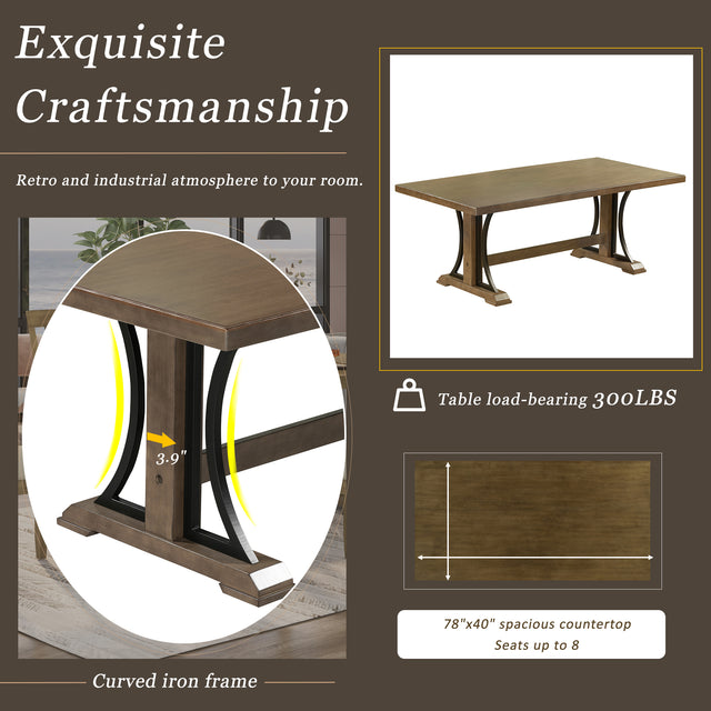 TREXM Retro Style Dining Table 78"Wood Rectangular Table, Seats up to 8 (Natural Walnut)