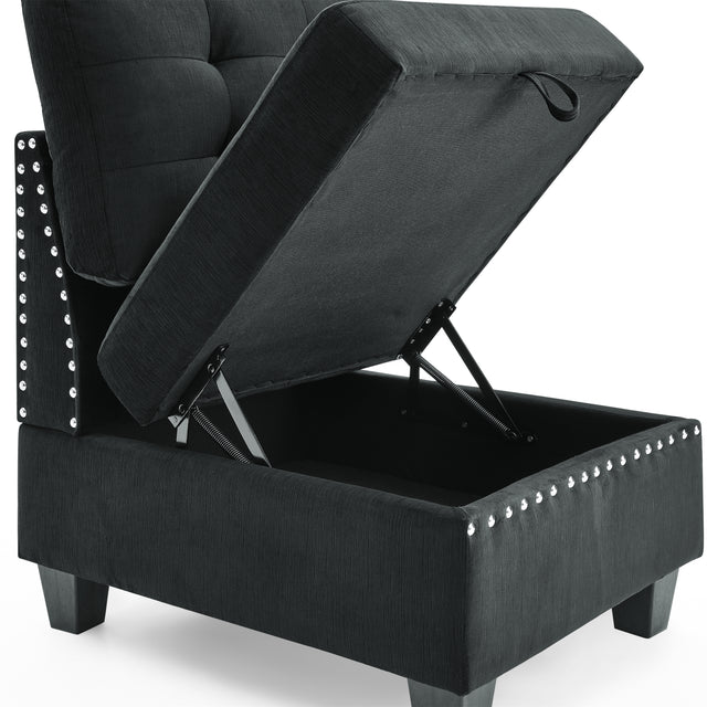 U shape Modular Sectional Sofa，DIY Combination，includes Four Single Chair and Two Corner，Black Velvet.