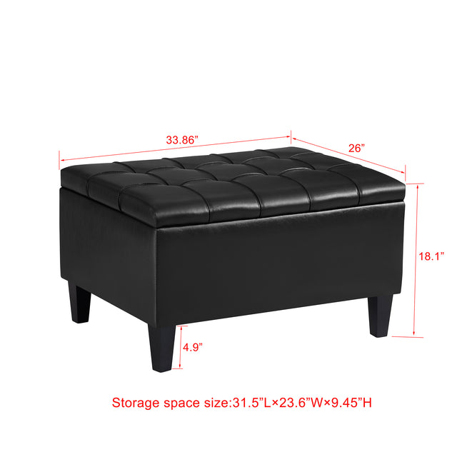 Faux Leather Upholstery Storage  Ottoman Black