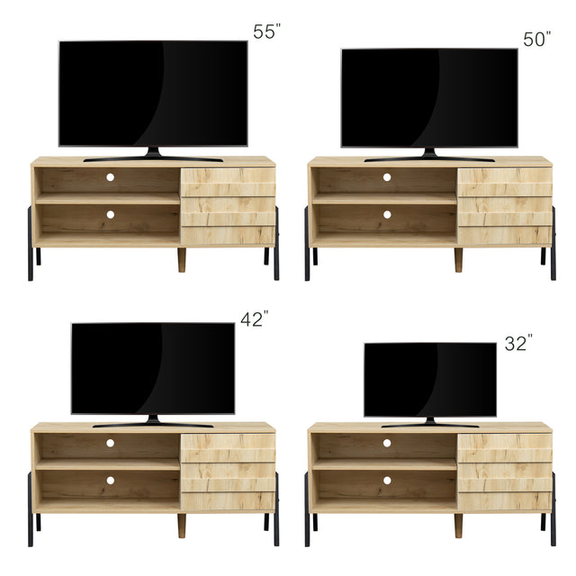 Mid-century modern TV cabinet wooden TV console media cabinet with storage space and brown home entertainment center for living room, bedroom and office,oak