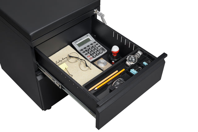Mobile File Cabinet 2-Drawer Pedestal with Lock for Storage Use for Home Office and Business Enterprise,Legal/Letter Size Black,With 5 Wheels,with Leather cushion