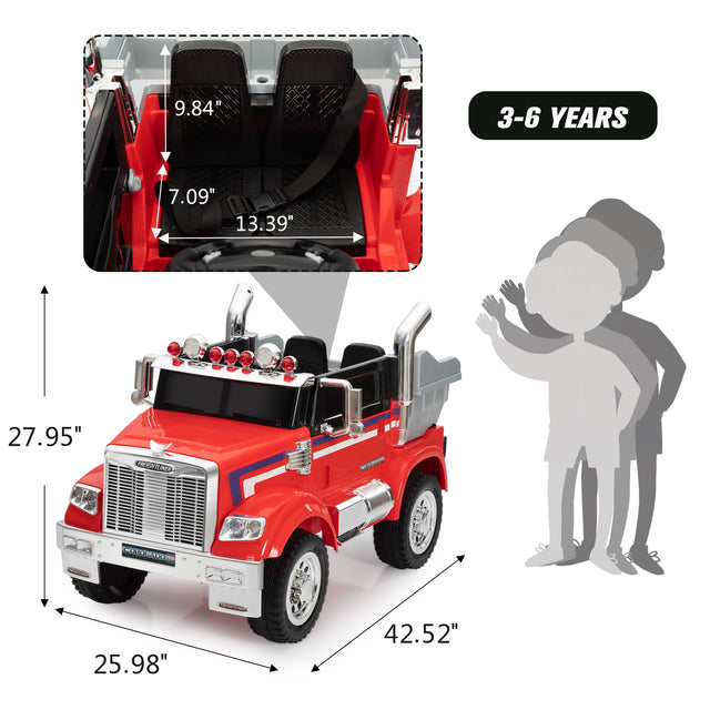 12V Kids Battery Electric Ride On Car Toy, Optimus Prime Truck with Remote Control, Transformers Die-Cast Vehicle W/ Music, Rear Loader, Red