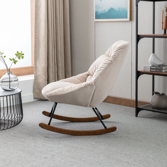 Tufted Upholstered Padded Seat Rocking Chair-Velvet Beige
