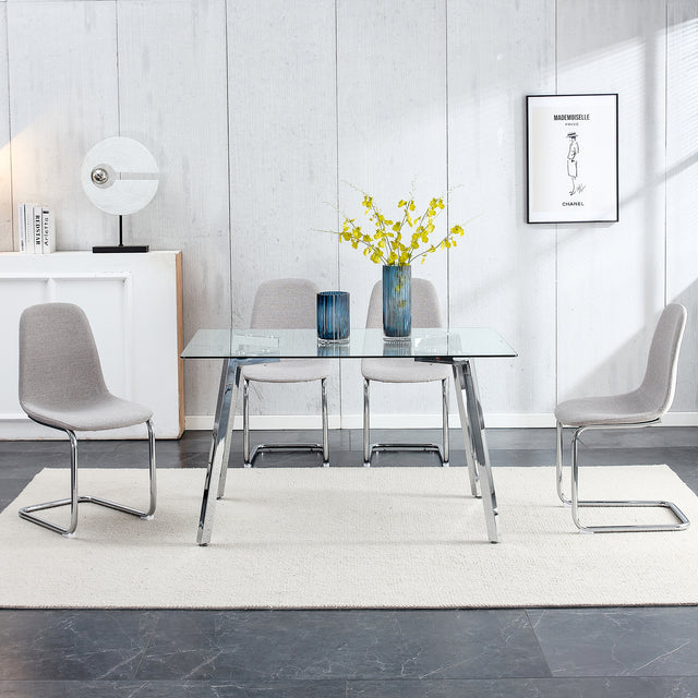 Dining Chairs Set of 4,Spoon shape Modern Style Dining Kitchen Room Upholstered Side Chairs， Accent Chairs with Soft Linen Fabric Cover Cushion Seat and plating Metal Legs Light Grey office chair