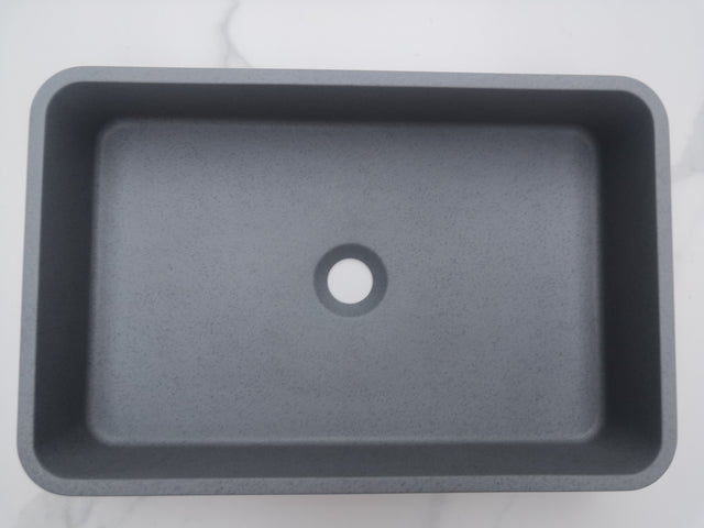 Rectangle Concrete Vessel Bathroom Sink in Grey without Faucet and Drain