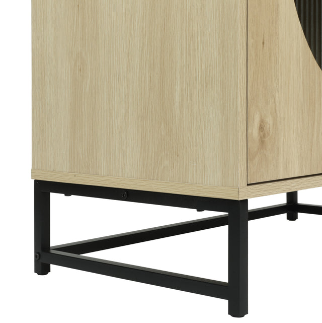 Storage Cabinet with Glass Door, No handle design,Push to open the door,Sideboard Buffet Cabinet for Kitchen,Dining Room