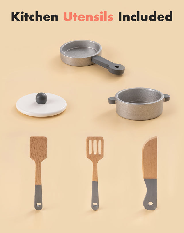 Pretend Wooden Kitchen Play set for Kids and Children, Gifts for New Year, Christmas and Birthday, White