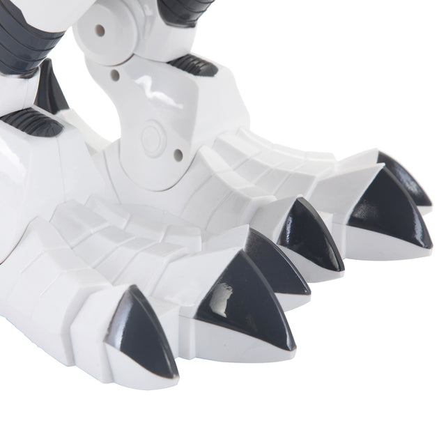 Remote Control Dinosaur Toy, Intelligent Dinosaur Robot with Spray Mist and Battle Mode for Toddler 3-10 Year Old, Grey & White