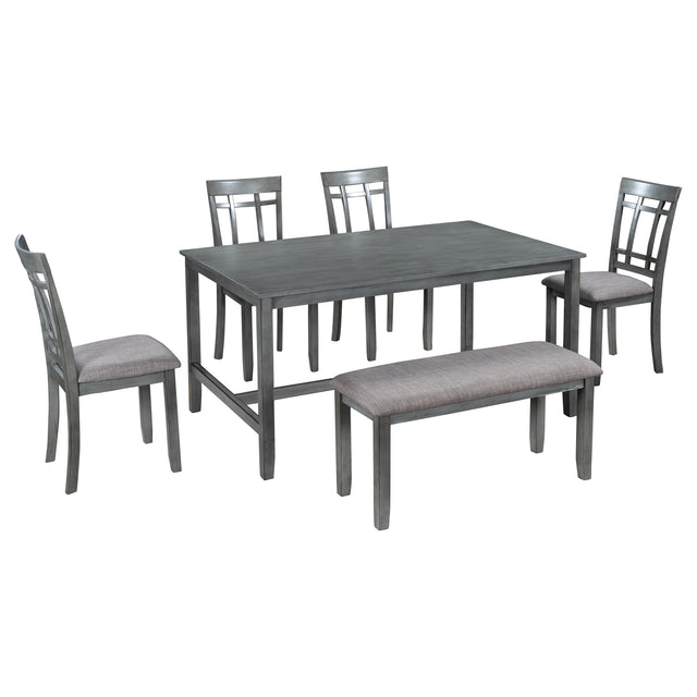 TOPMAX 6 Piece Wooden Dining Table set, Kitchen Table set with 4 Chairs and Bench, Farmhouse Rustic Style, Antique Graywash