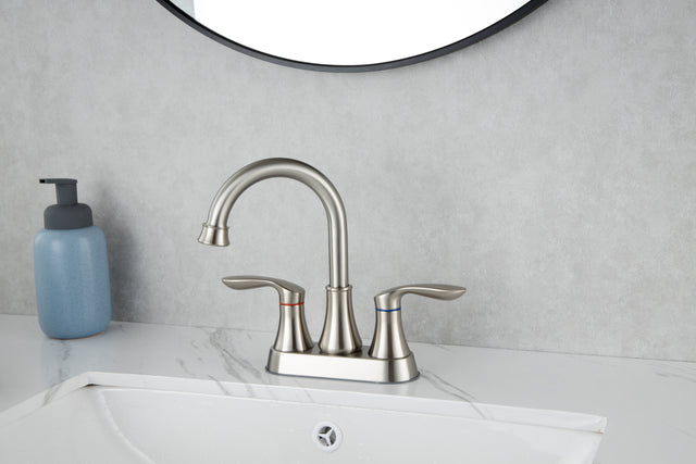 2-Handle Lavatory Faucet Brushed Nickel Bathroom Sink Faucet with Metal Pop-up Drain and Faucet Supply Lines