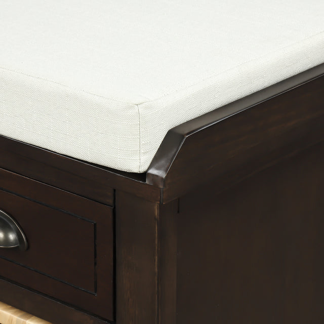 TREXM Rustic Storage Bench with 3 Drawers and 3 Rattan Baskets, Shoe Bench for Living Room, Entryway (Espresso)