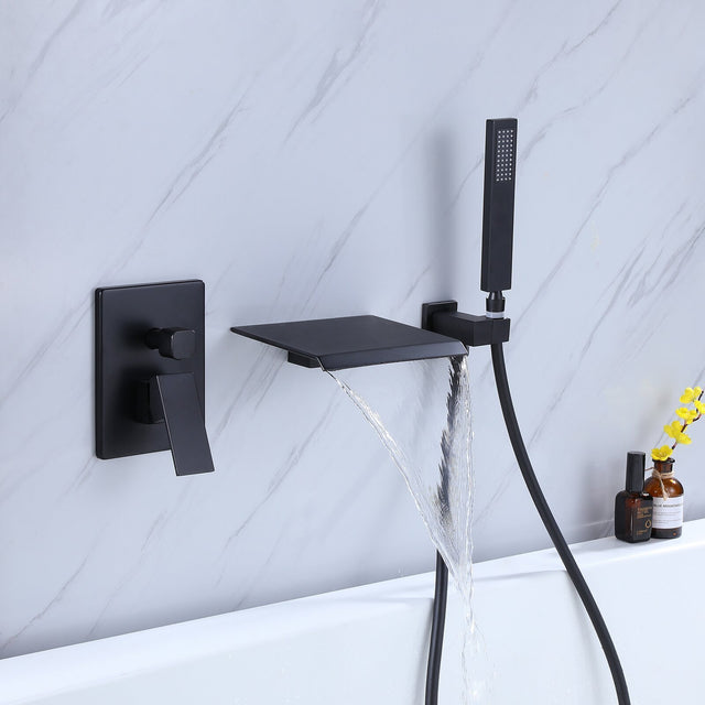 Waterfall Wall-Mount Tub Filler With Handheld Shower