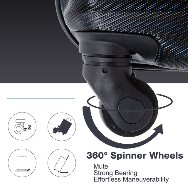 20" Carry on Luggage  ABS Lightweight Suitcase, Spinner Wheels, TSA Lock, Black