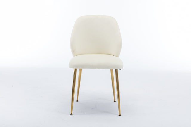 Modern Dining Chair Set of 2, Woven Velvet Upholstered Side Chairs with Barrel Backrest and Gold Metal Legs, Accent Chairs for Living Room Bedroom,Cream